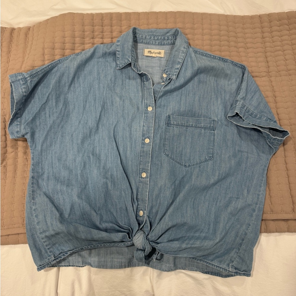 Madewell denim tie front top